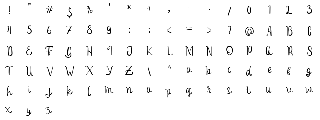 Nammira Regular  glyph index