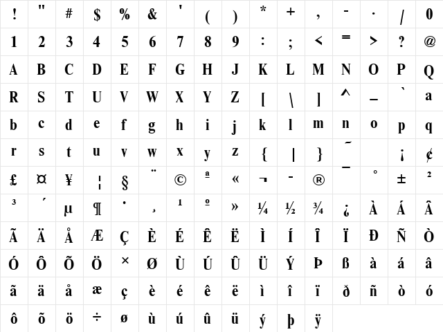 NimbusRomNo9TCon Bold  glyph index