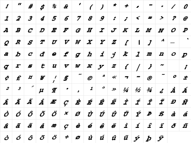 FZ BASIC 54 SPIKED ITALIC Normal  glyph index