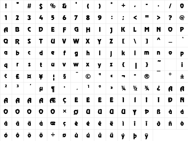 URWRectiP Regular  glyph index