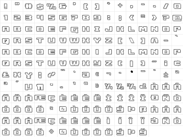 Cruiser Fortress Engraved Regular  glyph index