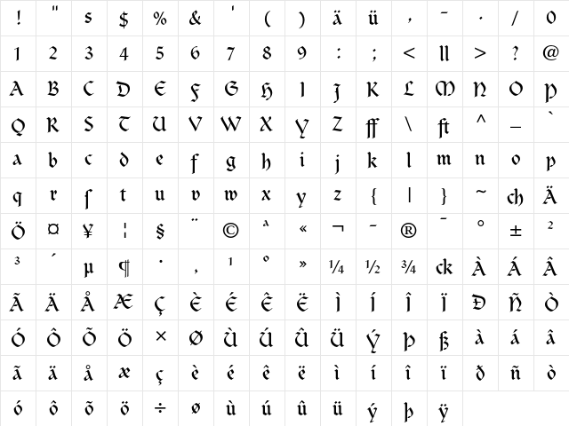 Clairvaux Dfr  glyph index