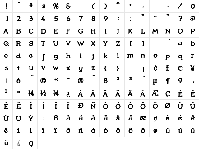 Quasxbold Regular  glyph index