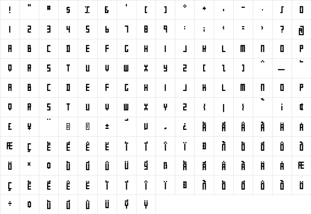 DeStijl Tall  glyph index