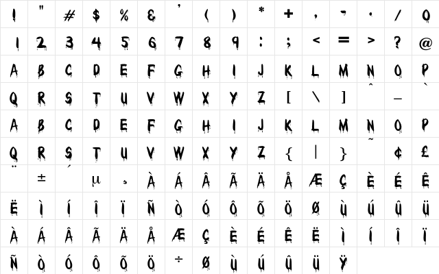 Mephisto Regular  glyph index