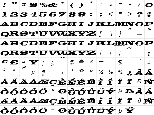 Wyatt Italic  glyph index