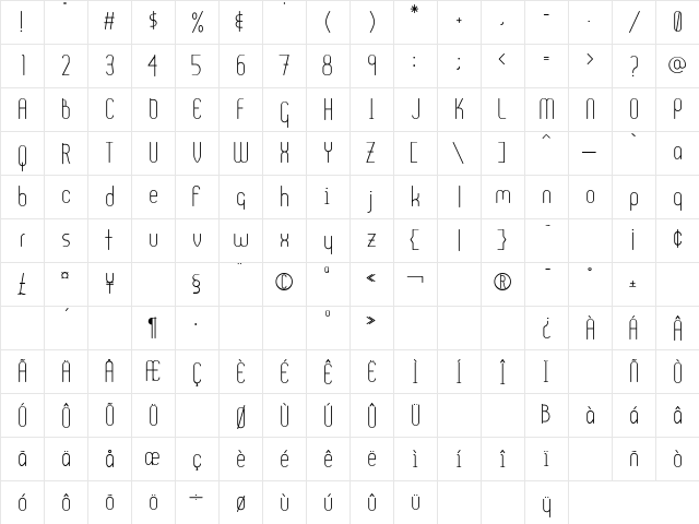Ultura Medium  glyph index