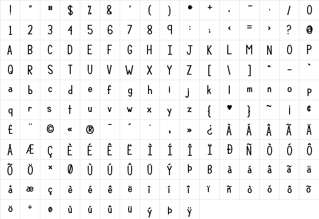 KG Compassion Big Regular  glyph index
