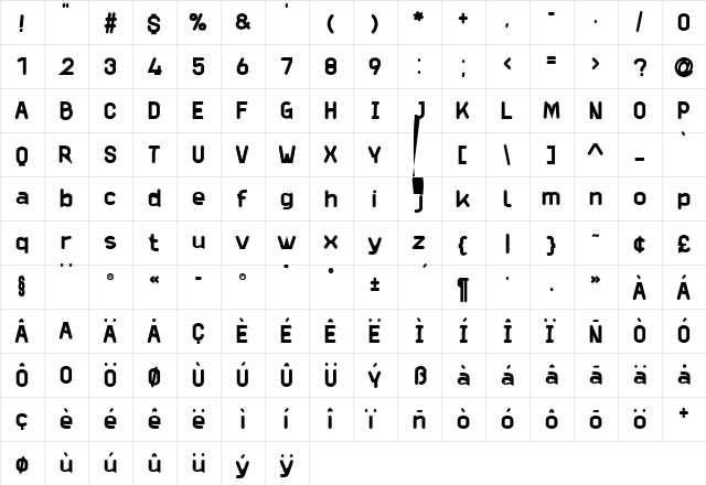 Launderette Regular  glyph index