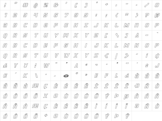 Force Commander Outline Italic Italic  glyph index
