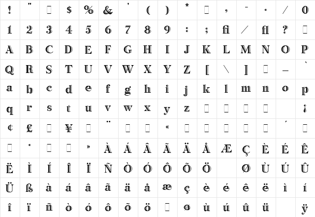 Bertie LET Plain  glyph index