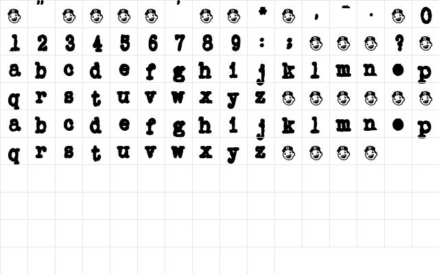 ScarletLetter Regular  glyph index