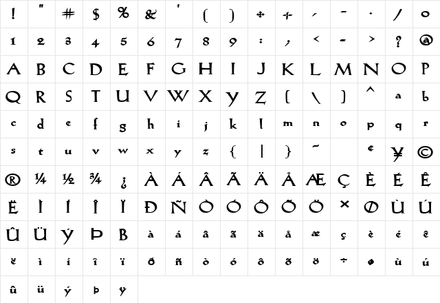 Salem-Extended Bold  glyph index