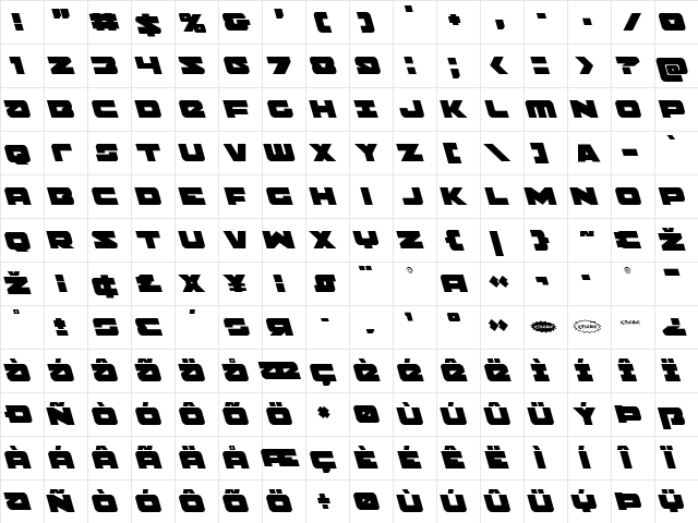 Banjin Leftalic Italic  glyph index