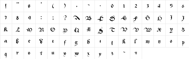 CallifontsD41PostScript Regular  glyph index