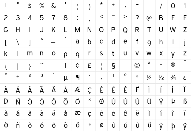 Expressway Book  glyph index