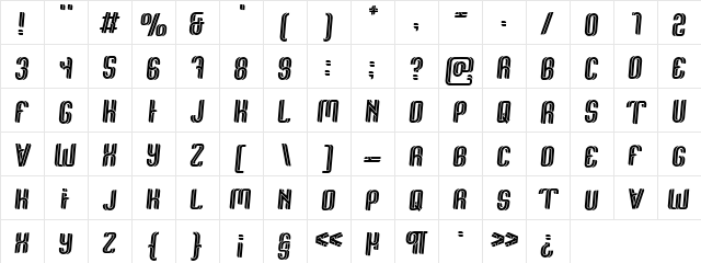 Reeford Italic_DEMO Italic  glyph index