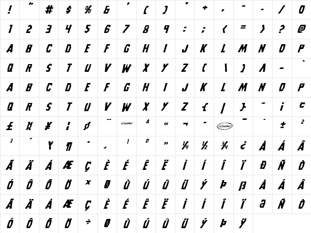 Grim Ghost Expanded Italic Expanded Italic  glyph index