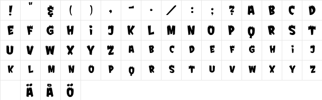 Fright Regular  glyph index