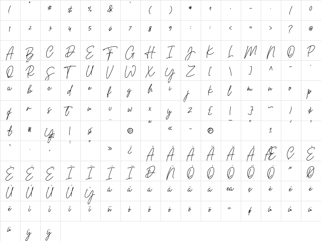 Worthy Regular  glyph index