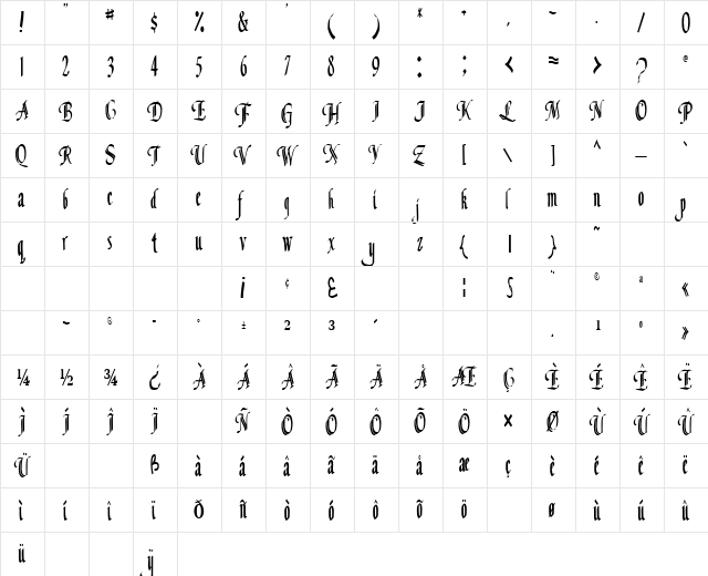 Concordia Text Regular  glyph index