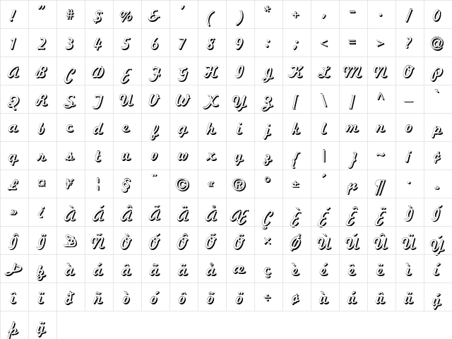 MarketingScript Shadow  glyph index