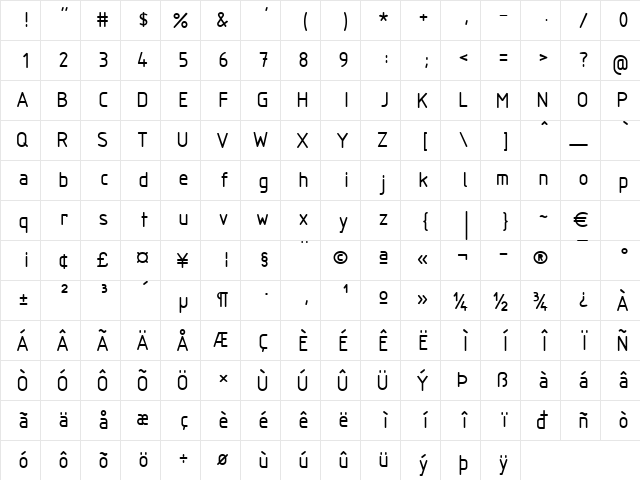 ISOCTEUR Regular  glyph index