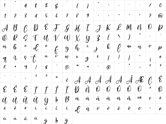 Jerlista Siny Regular  glyph index