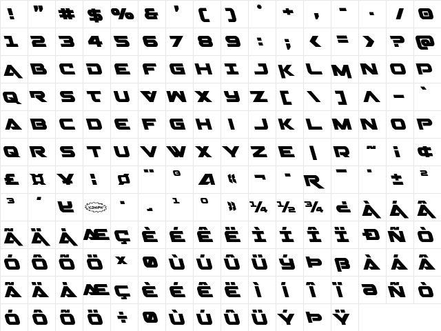 Gemina Leftalic Italic  glyph index