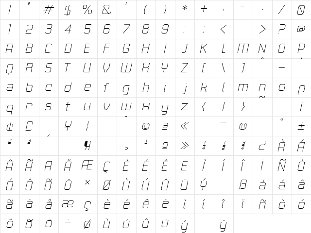 21st FineItalic  glyph index