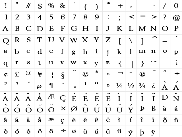 Revive 8 Wide Bold  glyph index