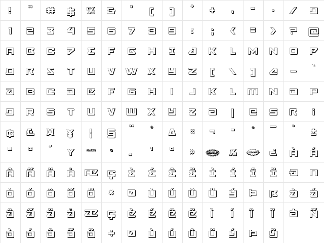 Navy Cadet 3D Regular  glyph index