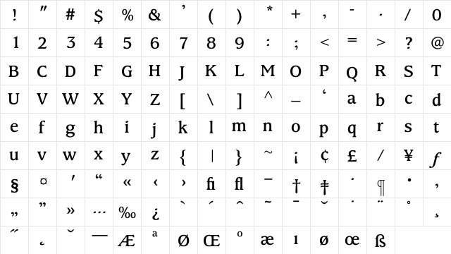 KingsrowMedium Regular  glyph index