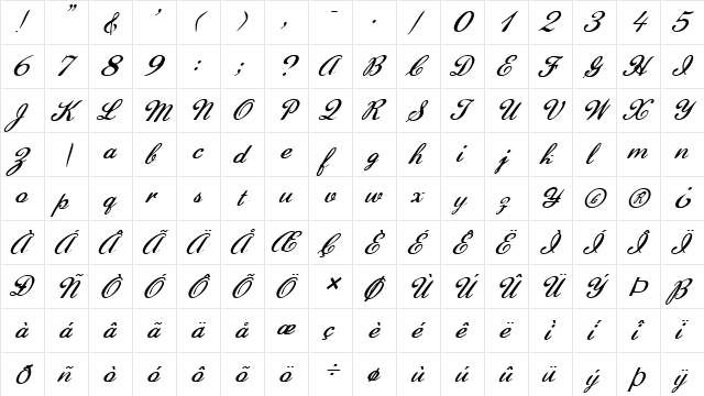 FZ SCRIPT 22 ITALIC Normal  glyph index