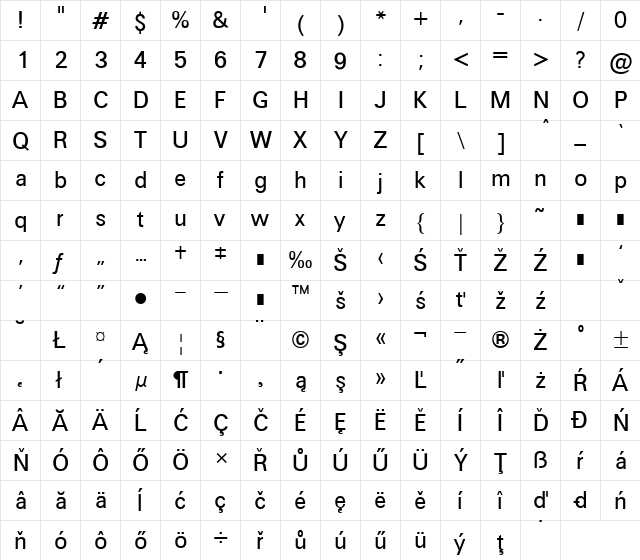 UnvEe Regular  glyph index