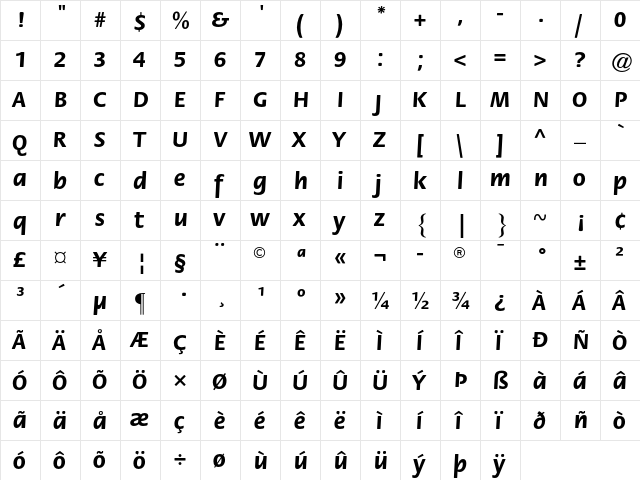 ITC Flora Bold  glyph index