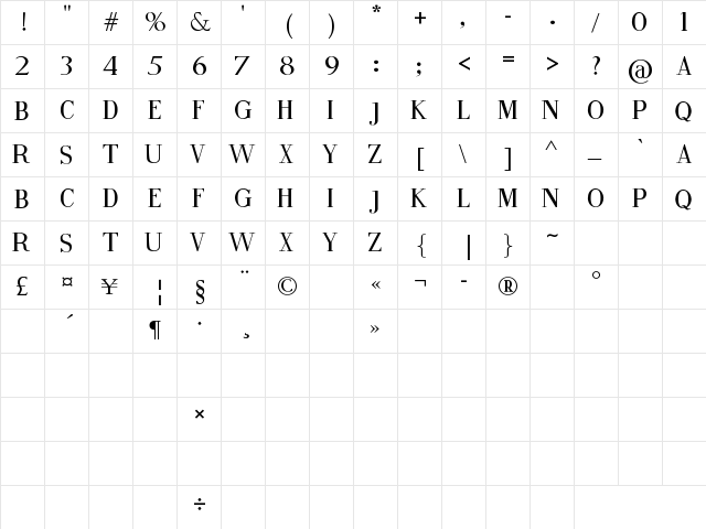 Fine Style Regular  glyph index