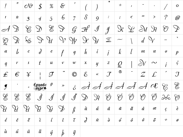 Redwood Swash Regular  glyph index