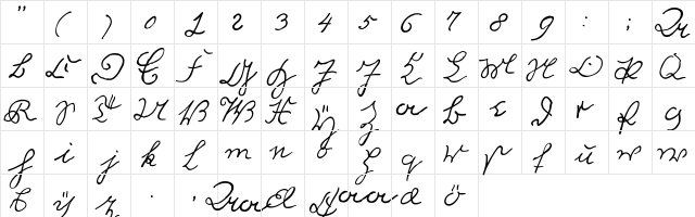 Gothic 1750 JR Regular  glyph index