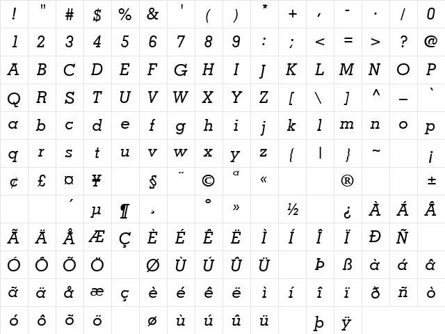 Treaties 6 Regular  glyph index
