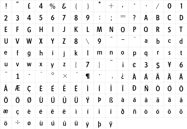 Esseltub Regular  glyph index