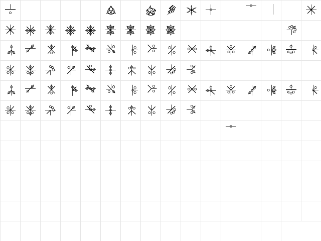 PHOENIX GLYPH Regular  glyph index