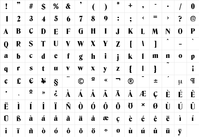 DenverSerial-Heavy Regular  glyph index