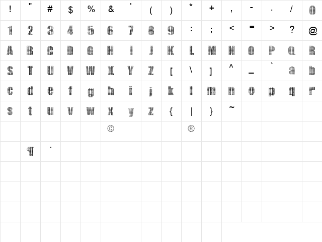 IckyToo Regular  glyph index