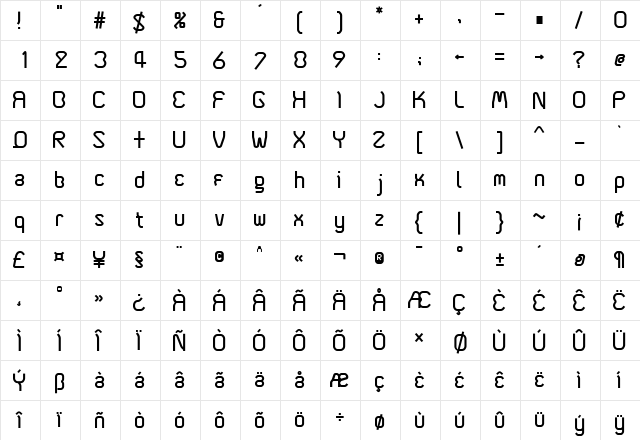 Coma2 Medium  glyph index