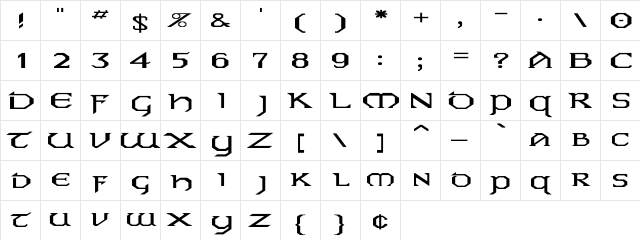 Eire Ex Regular  glyph index