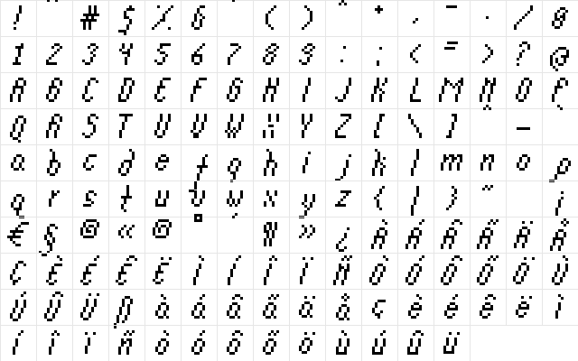Grid-11 Regular  glyph index