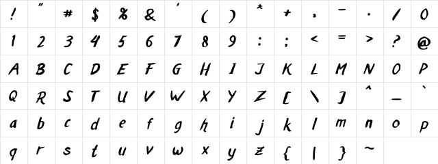 MALAKA BRUSH Regular  glyph index