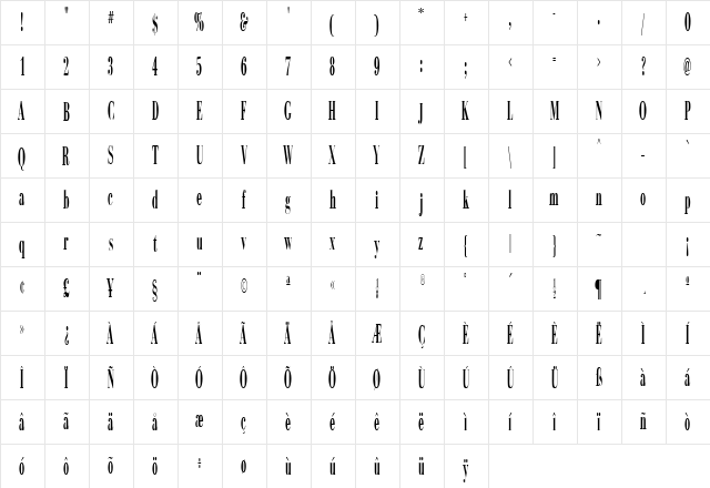Camanetti Regular  glyph index