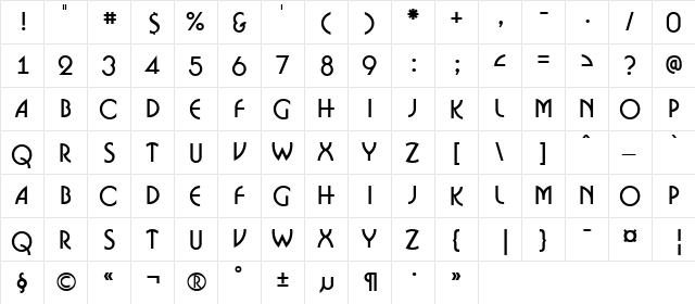 a_BosaNova Regular  glyph index